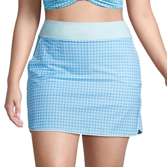Lands' End Women's Blue Gingham Quick Dry Active Swim Skort Size 10 - Picture 1 of 4